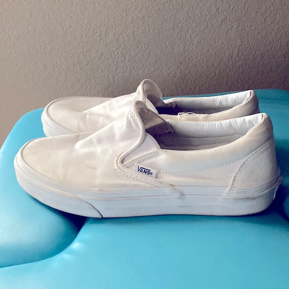 White slip on Van’s shoes, some wear.